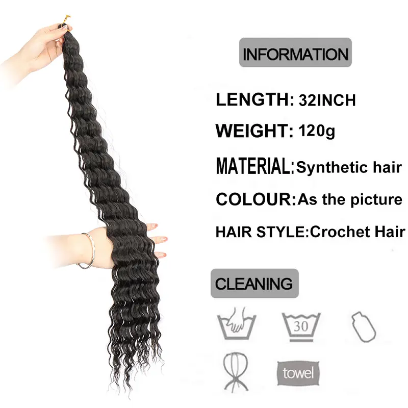 32Inch Syntheitc Pre Stretched Long Deep Wave Curly Braiding Hair Extensions Ocean Wave Crochet Hair for Women