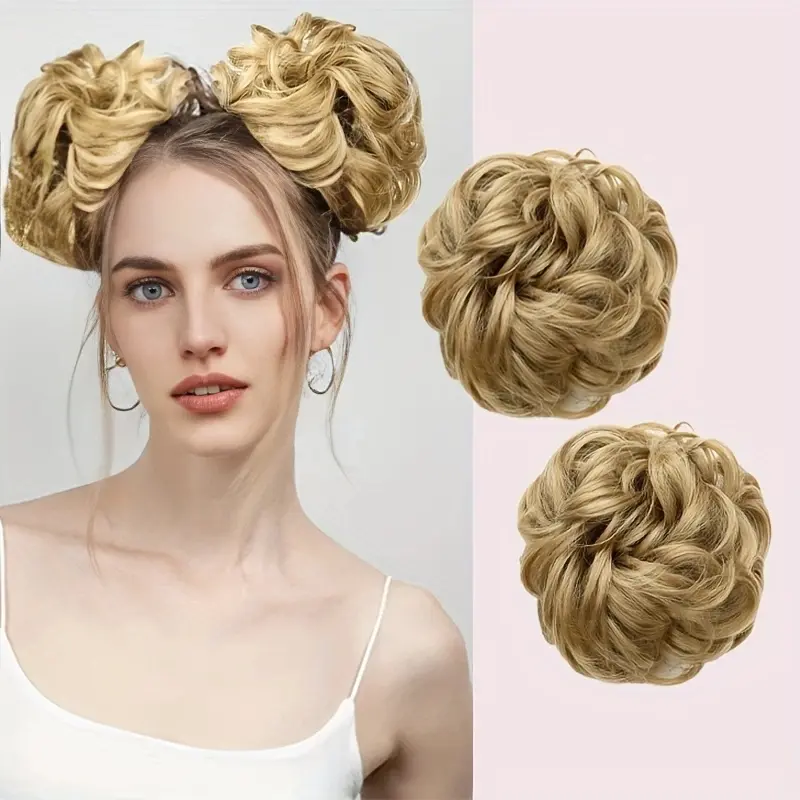 WIGSIN Synthetic Rubber Bands Clip Messy Bun Ponytail Extensions Short Curly Chignon Tousled Updo Hairpieces for Women Girls