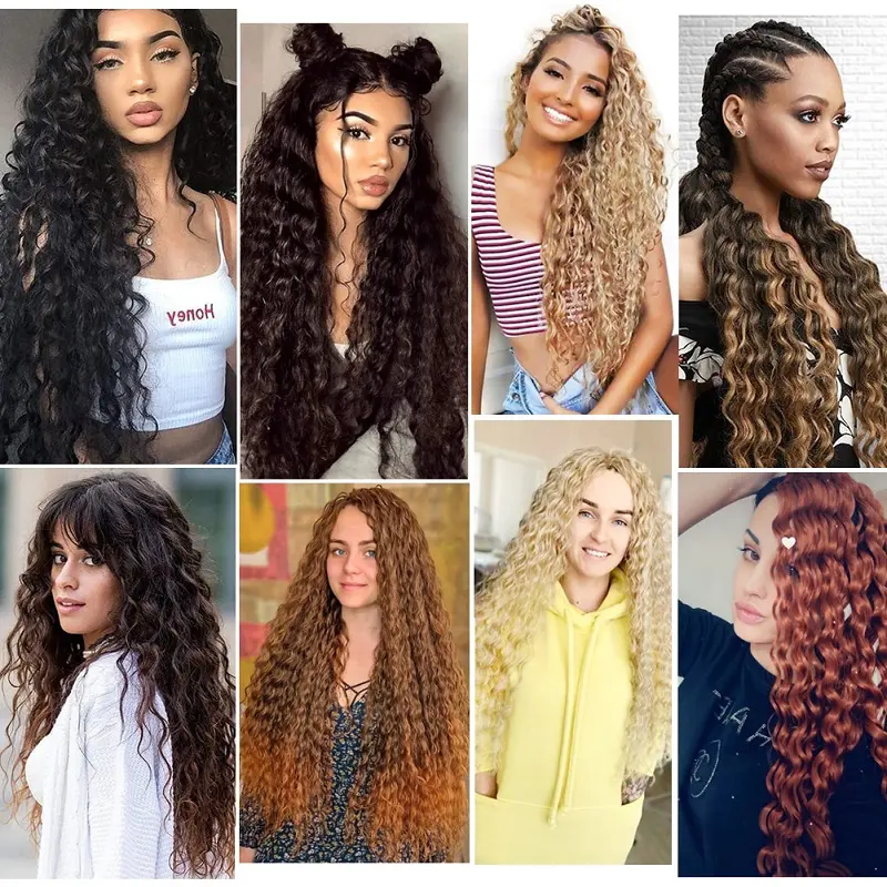 32Inch Syntheitc Pre Stretched Long Deep Wave Curly Braiding Hair Extensions Ocean Wave Crochet Hair for Women