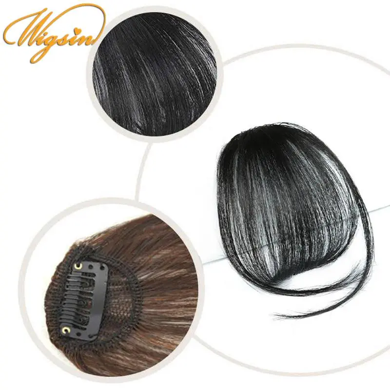 WIGSIN Synthetic Clip In Air Bangs Hair Extensions Short Straight Hairpiece Wig For Women Daily Use Hair Accessories