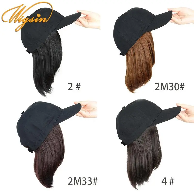 WIGSIN Synthetic 8Inch Short Bobo Hat Wig Black Baseball Cap Hair Extension Heat-Resistant Hairpiece for Women