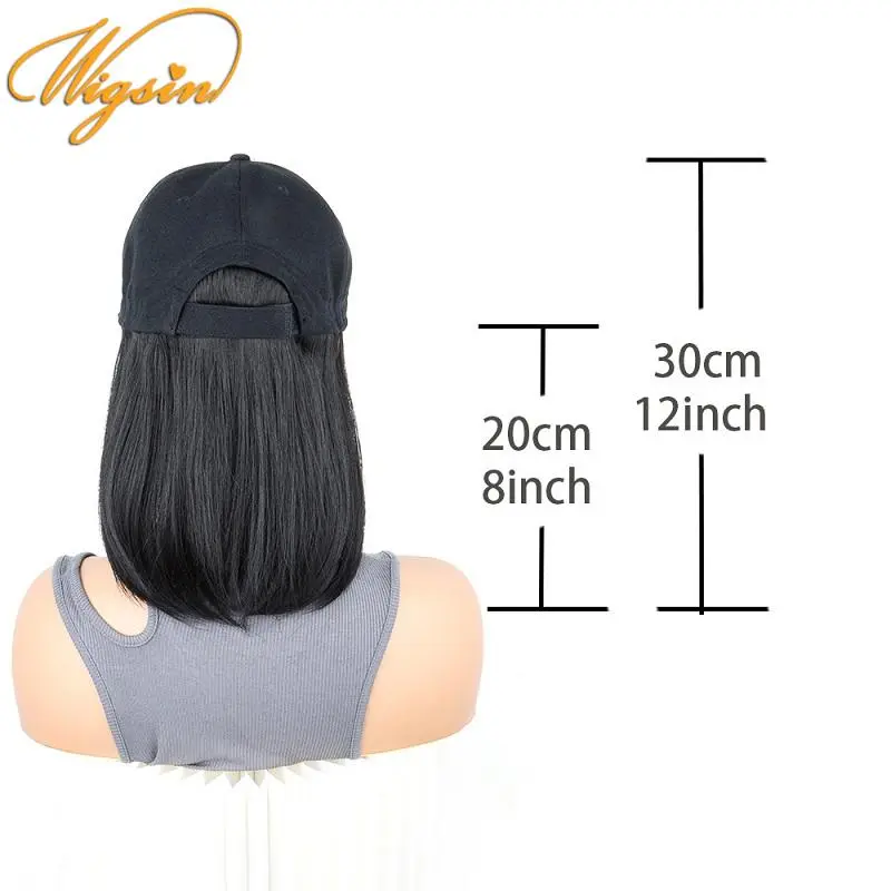 WIGSIN Synthetic 8Inch Short Bobo Hat Wig Black Baseball Cap Hair Extension Heat-Resistant Hairpiece for Women