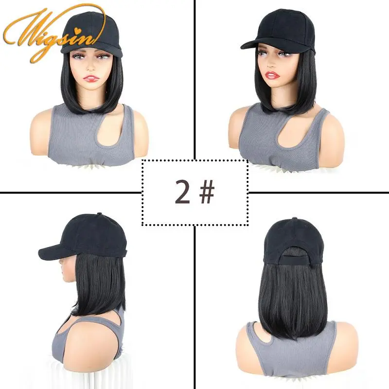 WIGSIN Synthetic 8Inch Short Bobo Hat Wig Black Baseball Cap Hair Extension Heat-Resistant Hairpiece for Women
