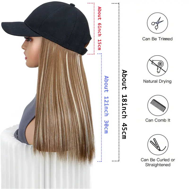 WIGSIN Synthetic Short Medium Straight Hat Wig Baseball Cap Hair Extensions Blonde Hairpiece  Adjustable Hat Wig