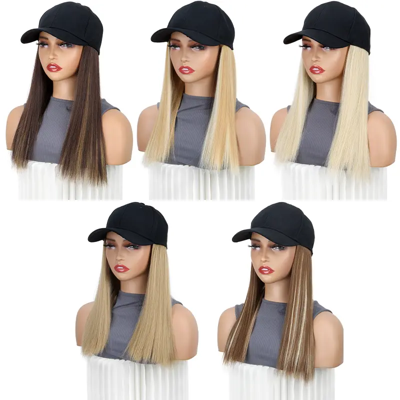WIGSIN Synthetic Short Medium Straight Hat Wig Baseball Cap Hair Extensions Blonde Hairpiece  Adjustable Hat Wig