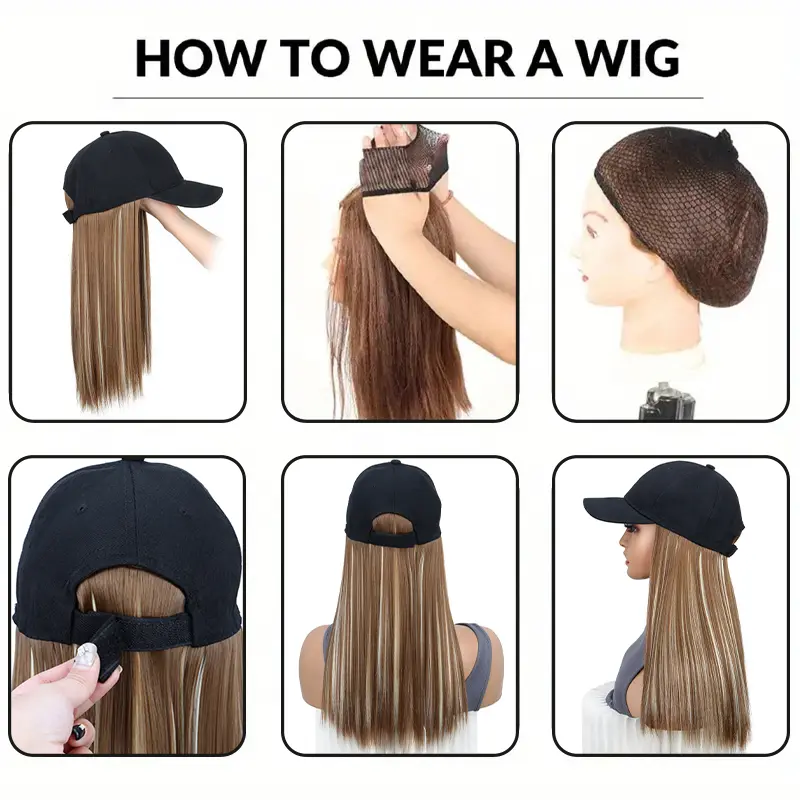 WIGSIN Synthetic Short Medium Straight Hat Wig Baseball Cap Hair Extensions Blonde Hairpiece  Adjustable Hat Wig