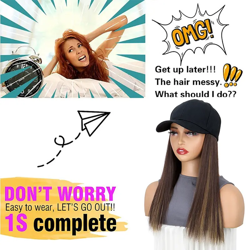 WIGSIN Synthetic Short Medium Straight Hat Wig Baseball Cap Hair Extensions Blonde Hairpiece  Adjustable Hat Wig