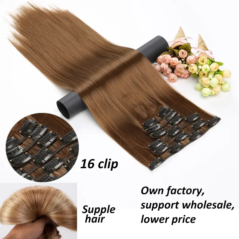 WIGSIN Synthetic 6pcs/set Long Straight Clip-in Hair Extension Invisible Seamless Extension Black Brown Hairpiece for Women