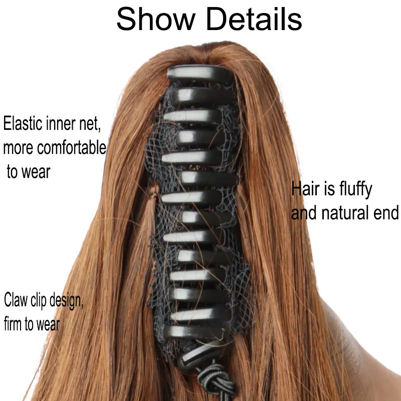Synthetic Long Curly Wave Ponytail Claw Clip in Hair Extension Black Brown Hairpiece for Women