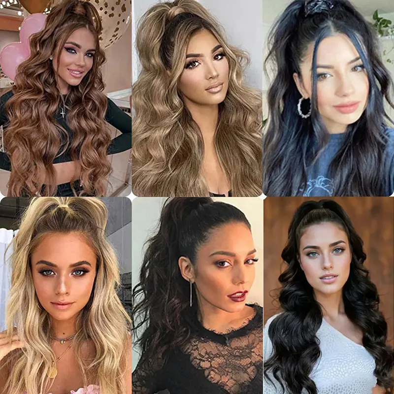 WIGSIN Synthetic 32Inch Long Curly Wave Ponytail Hair Extension Flexible Wrap Around Fake Hairpiece for Women