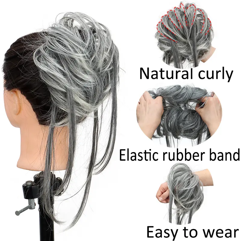 WIGSIN Synthetic Elastic Curly Messy Bun Hairpieces Scrunchie Black Blonde Brown Fake Hair Chignon Band Updo Donut For Women