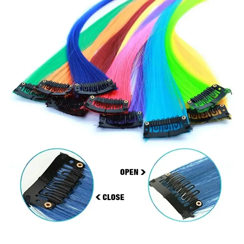 WIGSIN 10PCS/Pack Synthetic Colored Party Highlights Clip in Hair Extensions for Girls Omber Colors Long Straight Hairpieces