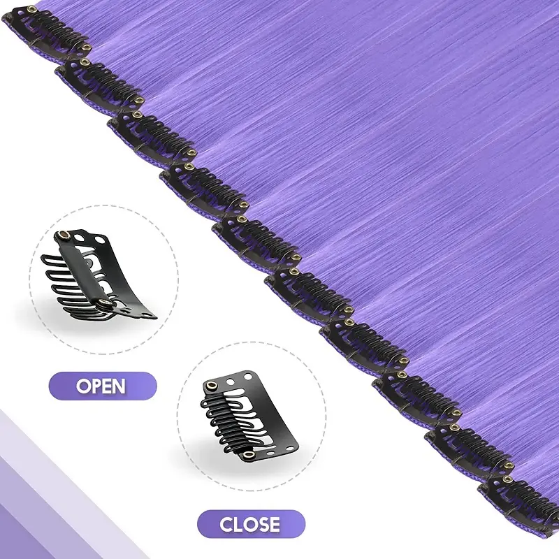 WIGSIN 10PCS/Pack Synthetic Colored Party Highlights Clip in Hair Extensions for Girls Omber Colors Long Straight Hairpieces