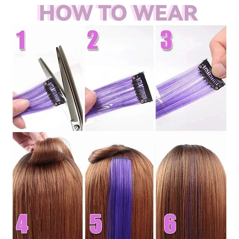 WIGSIN 10PCS/Pack Synthetic Colored Party Highlights Clip in Hair Extensions for Girls Omber Colors Long Straight Hairpieces