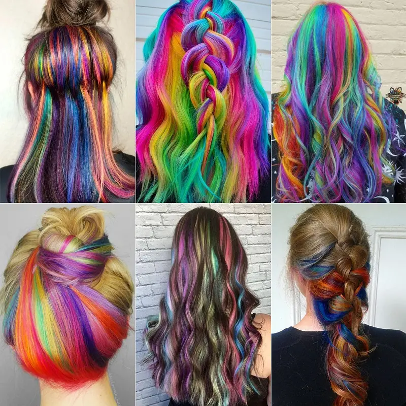 WIGSIN 10PCS/Pack Synthetic Colored Party Highlights Clip in Hair Extensions for Girls Omber Colors Long Straight Hairpieces