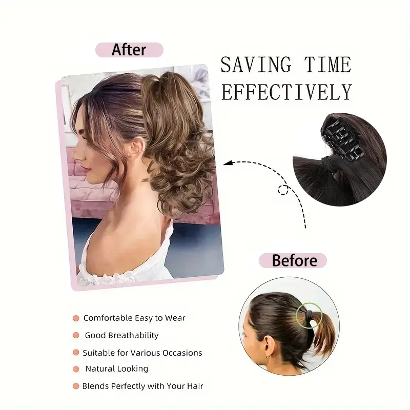 Synthetic 35cm Short Curly Clip-in Ponytail Extension Heat Resistant Hair Clip Hairpiece for Women Daily Use Multiple Colors