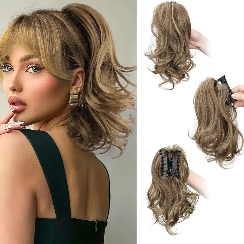 Synthetic 35cm Short Curly Clip-in Ponytail Extension Heat Resistant Hair Clip Hairpiece for Women Daily Use Multiple Colors
