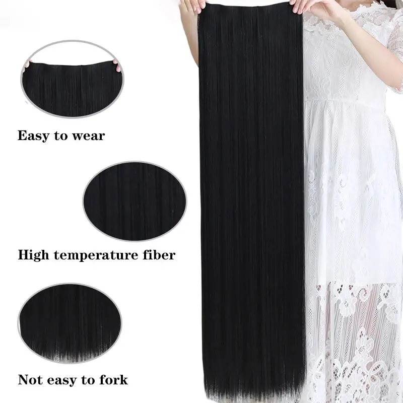 WIGSIN 32Inch/40Inch Synthetic Long Straight Invisible Clip in One Piece Hair Extension Black Brown Hairpiece for Women