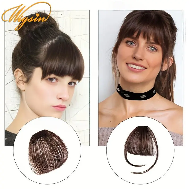 WIGSIN Synthetic Air Bangs Hairpiece Women Mini Fake Bangs Black Brown Hairpiece Extension For Girls