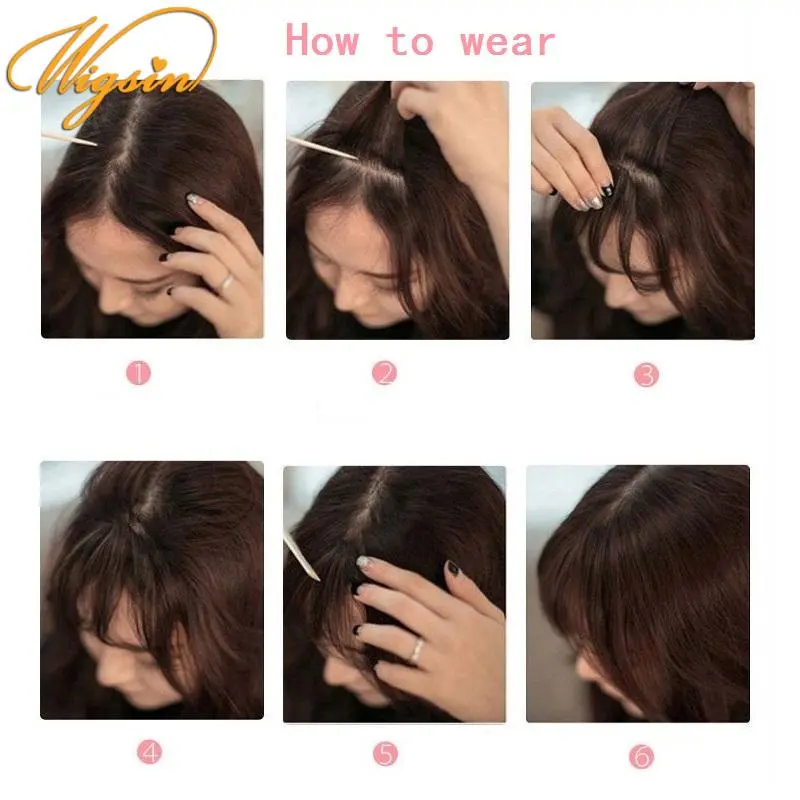 WIGSIN Synthetic Air Bangs Hairpiece Women Mini Fake Bangs Black Brown Hairpiece Extension For Girls