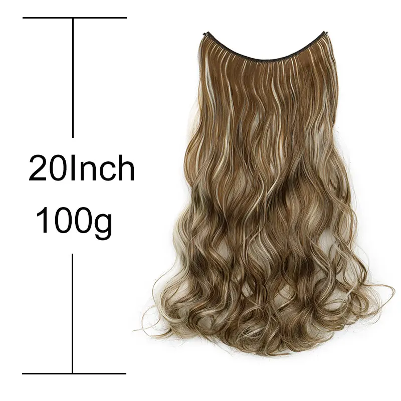 WIGSIN Synthetic One Piece No Clip Hair Extension 20Inch Long Curly Fish Line Fake Hair Piece for Women