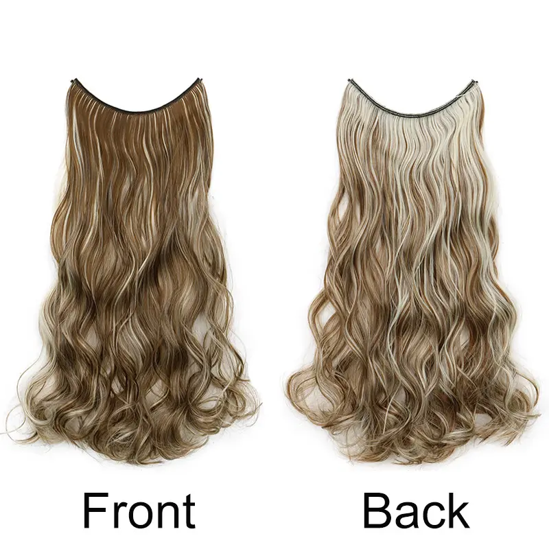 WIGSIN Synthetic One Piece No Clip Hair Extension 20Inch Long Curly Fish Line Fake Hair Piece for Women