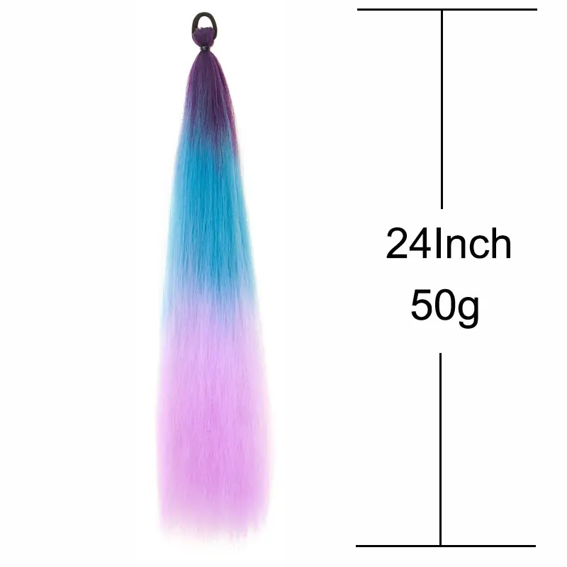 2PCS 24Inch Synthetic Long Straight Ponytail with Elastic Hair Colorful Braiding Hair Ponytail Hair Extensions Hair Accessories