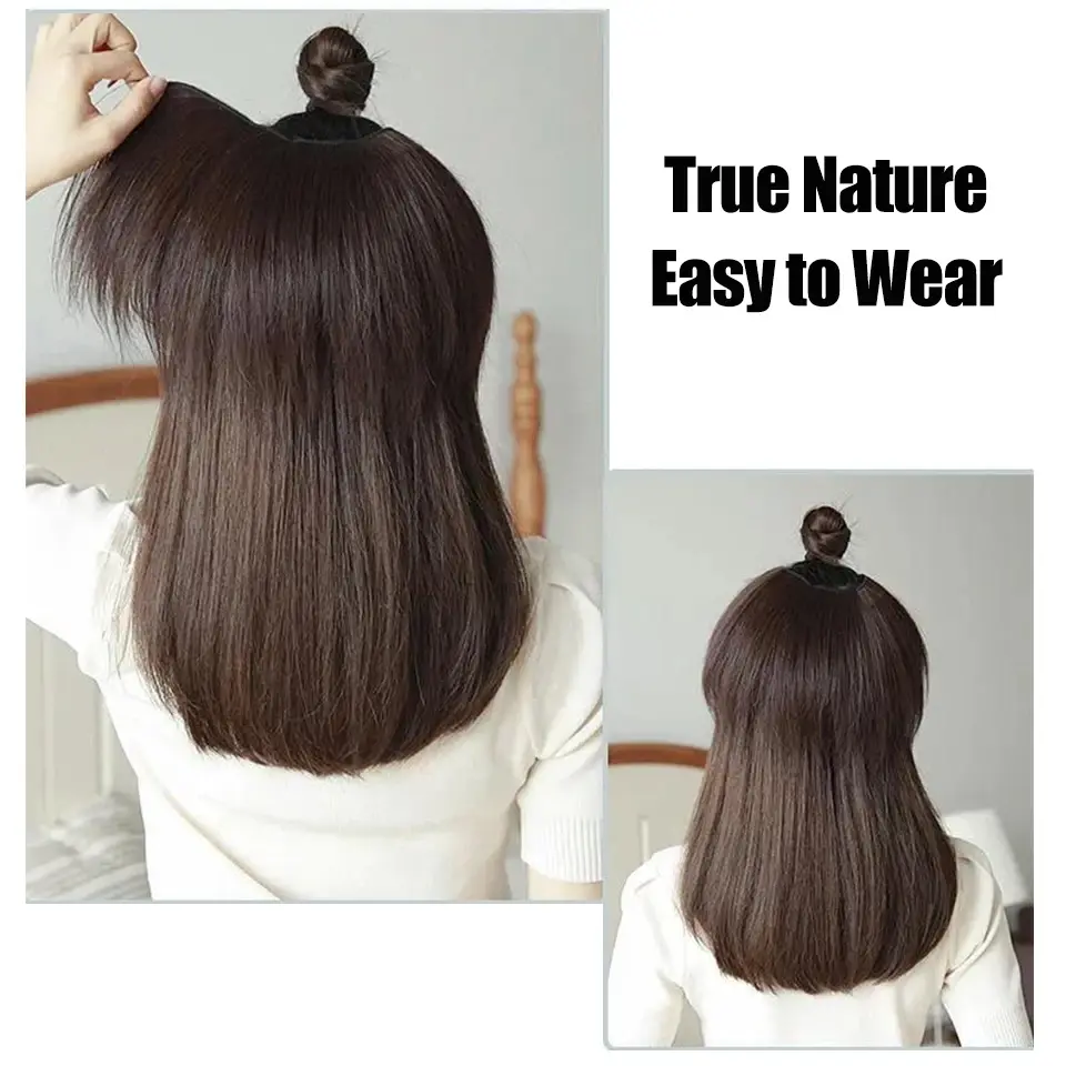 WIGSIN Synthetic 20cm/30cm Short Straight Invisable Seamless Hair V Part  Half  Wigs for Women Increase Hair Volume Hairpiece