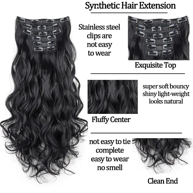 WIGSIN 24Inch Synthetic  Long Wavy Curly Clip-In Hair Extensions Hairpieces Daily Hair Accessories for Women
