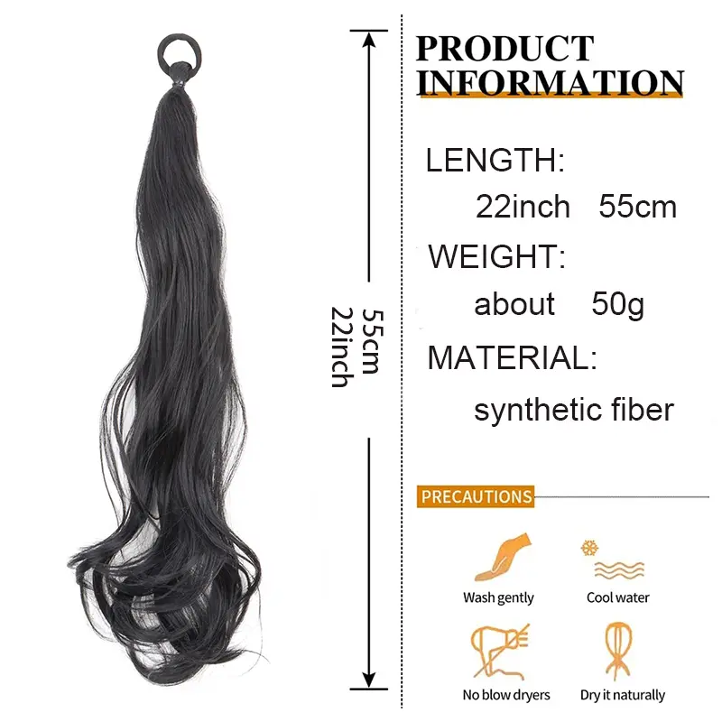 Synthetic Elastic Rubber Band Ponytail Sweet Girl Black Long Curly Ponytail Hair Extension Heat-resistant Hairpiece Wig