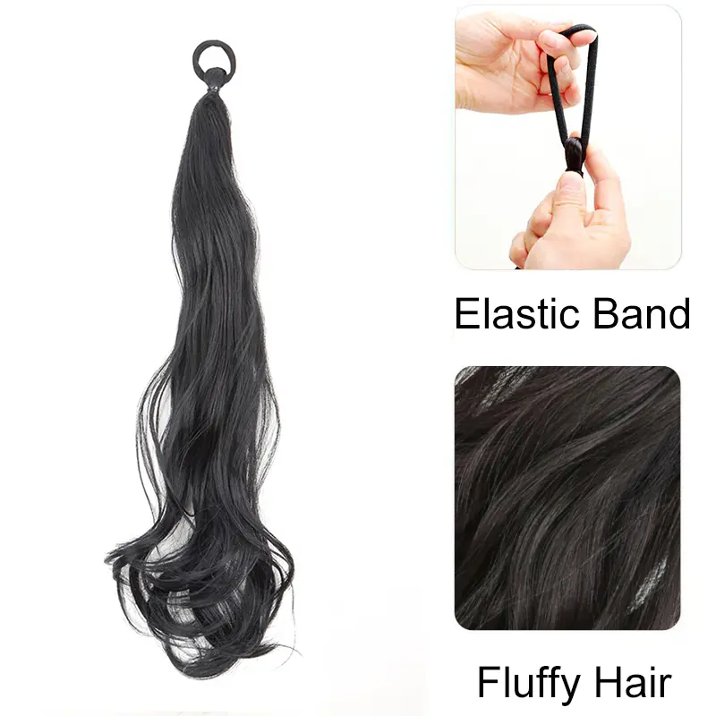 Synthetic Elastic Rubber Band Ponytail Sweet Girl Black Long Curly Ponytail Hair Extension Heat-resistant Hairpiece Wig