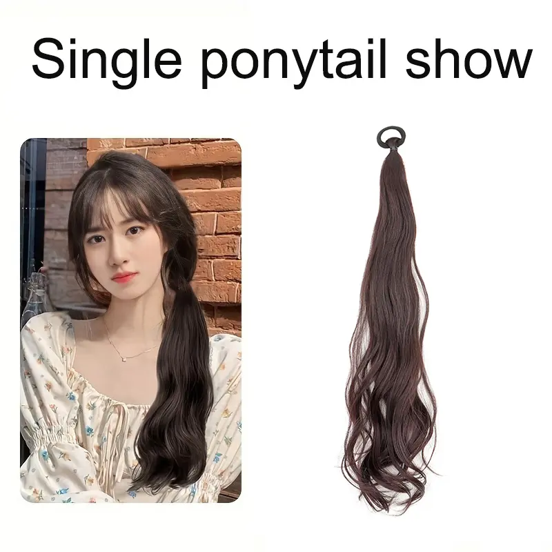 Synthetic Elastic Rubber Band Ponytail Sweet Girl Black Long Curly Ponytail Hair Extension Heat-resistant Hairpiece Wig