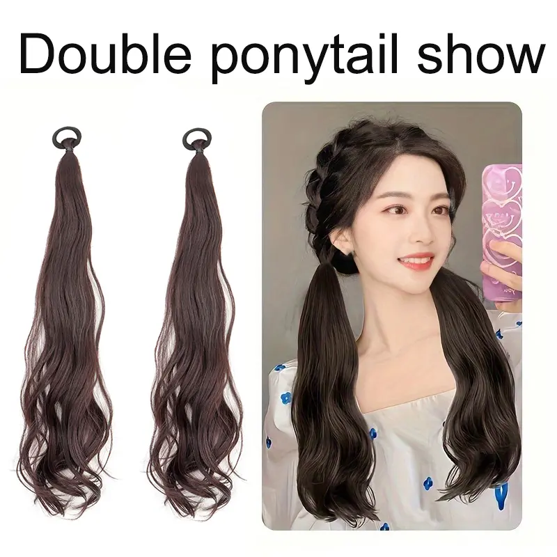 Synthetic Elastic Rubber Band Ponytail Sweet Girl Black Long Curly Ponytail Hair Extension Heat-resistant Hairpiece Wig