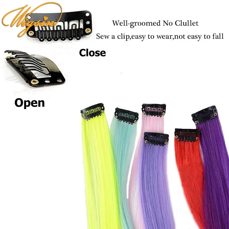 22Inch Synthetic Sparkle Hair Extensions Clip In Rainbow Shiny Long Straight Hair Heat Resistant Hair Accessories for Women