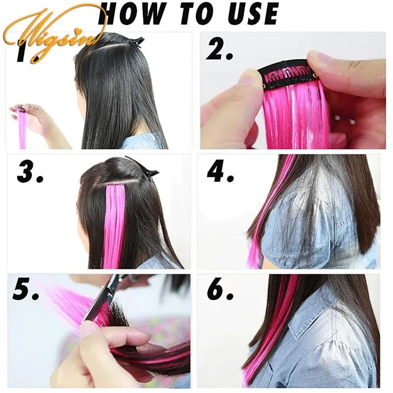 22Inch Synthetic Sparkle Hair Extensions Clip In Rainbow Shiny Long Straight Hair Heat Resistant Hair Accessories for Women