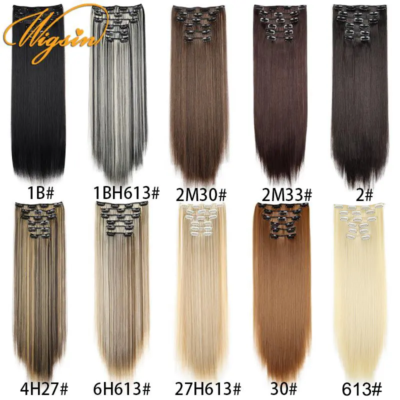 WIGSIN Synthetic 24Inch Hair Extension 6Pcs Long Straight Black Brown Blonde Heat-resistant Fiber Hairpiece for Women