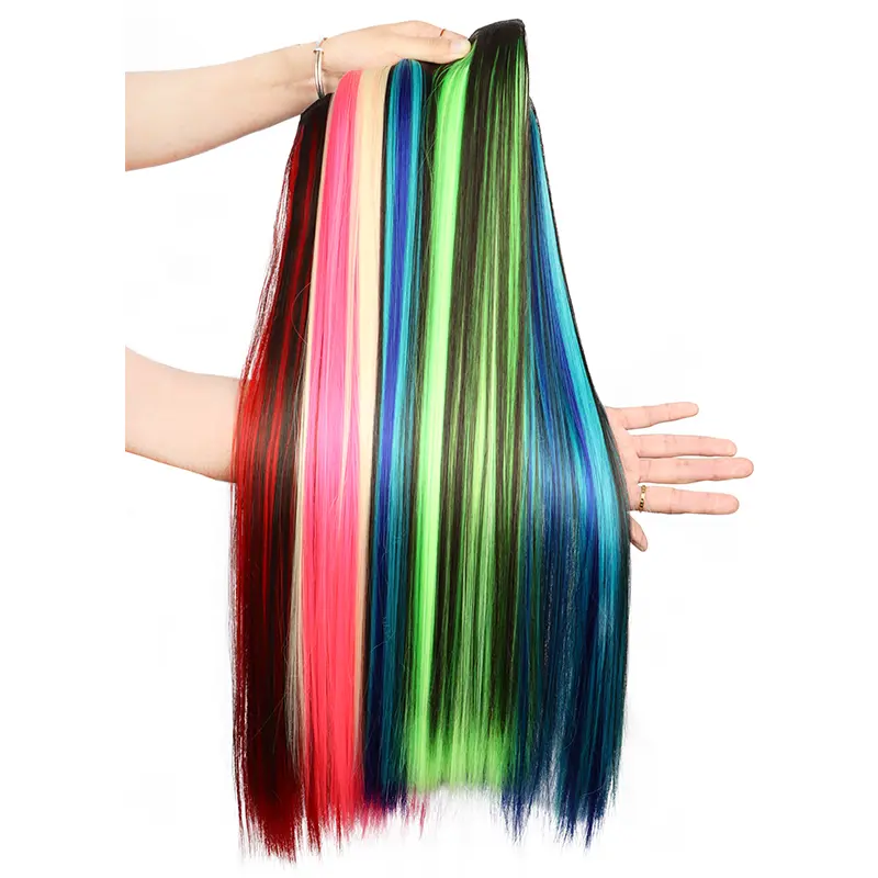 WIGSIN Synthetic 60cm A Piece Of 5Clips Hair Highlight Dyeing Colorful Long Straight Hair Piece In Hair Extension for Women