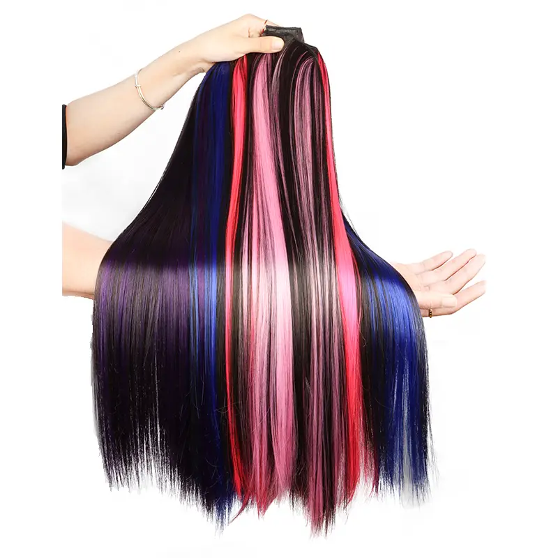 WIGSIN Synthetic 60cm A Piece Of 5Clips Hair Highlight Dyeing Colorful Long Straight Hair Piece In Hair Extension for Women
