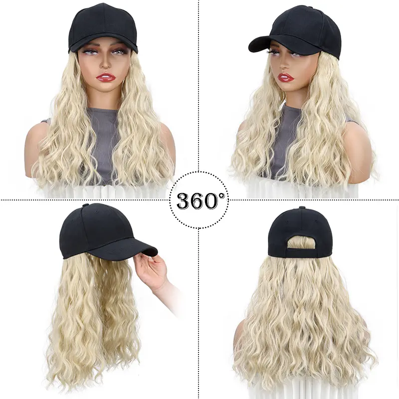 WIGSIN 14Inch Synthetic Baseball Cap With Hair Extensions Short Wavy Curly Hairstyle Adjustable Hat Wig for Women