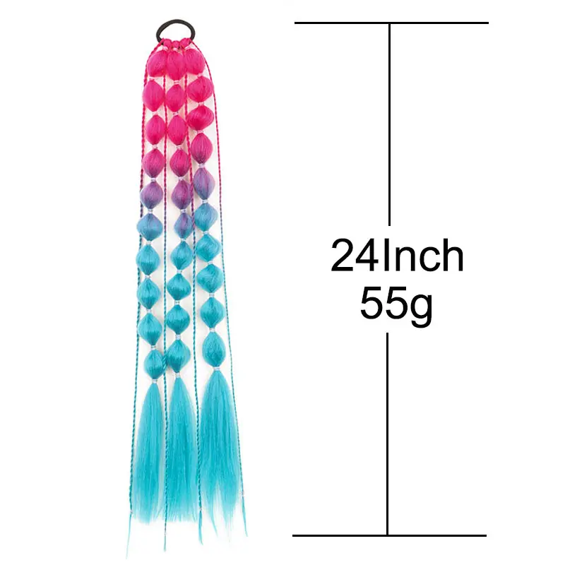 WIGSIN 24Inch Synthetic Colored Long Lantern Bubble Braid Ponytail Hair Extension Elastic Rubber Bands Hairpiece for Women