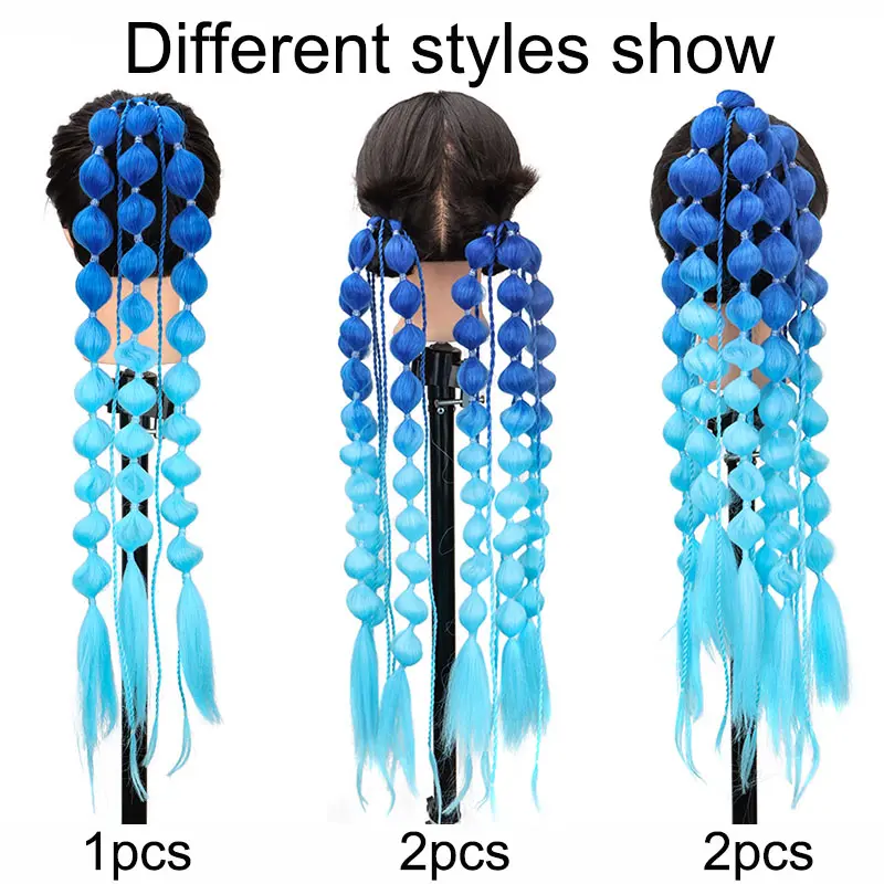 WIGSIN 24Inch Synthetic Colored Long Lantern Bubble Braid Ponytail Hair Extension Elastic Rubber Bands Hairpiece for Women