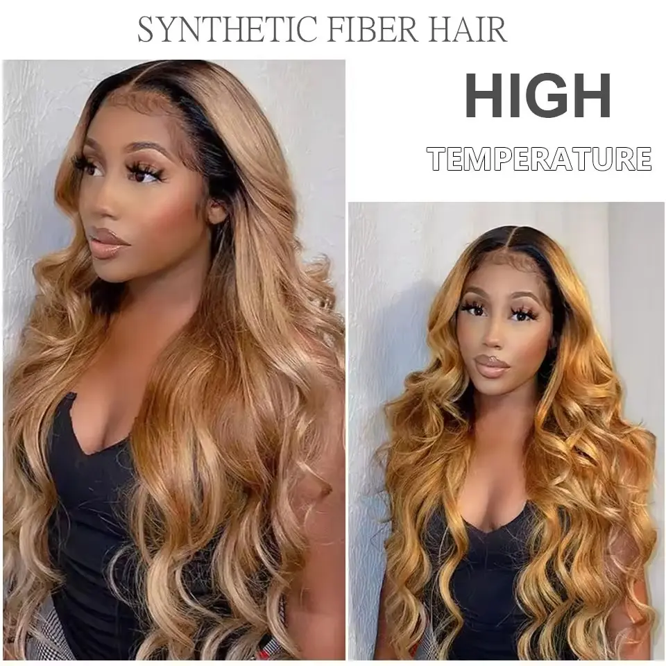 30Inches 200Grams Brown Bio Body Wave Hair Weave Bundles Synthetic Highlight P27/613 Soft Natural Human-Like Hair Extension Heat