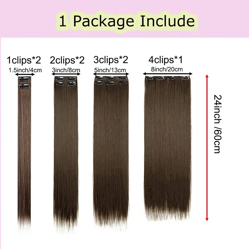 WIGSIN 24Inch Synthetic 7Pcs/set 16Clips in Hair Extensions Long Straight Hairstyle Brown Blonde Hairpieces Heat Resistant Hair