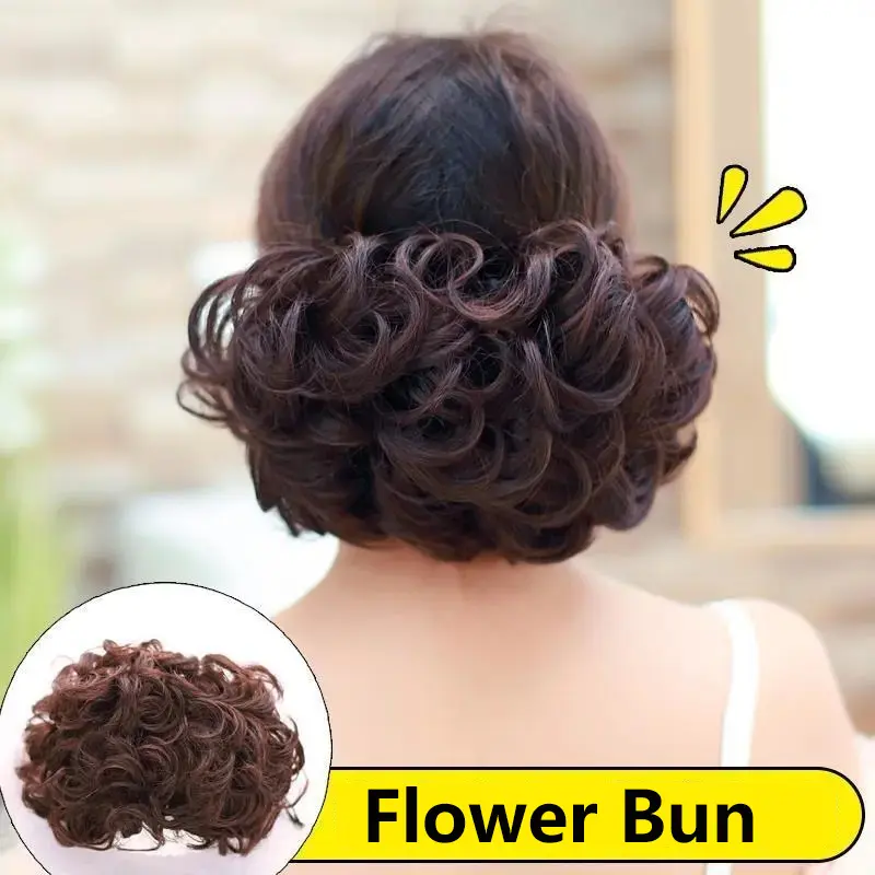 Synthetic Curly Chignon Elastic Rubber Band Scrunchie Wrap Hair Messy Fluffy Bun Hairpieces Retro Bride Hairstyle
