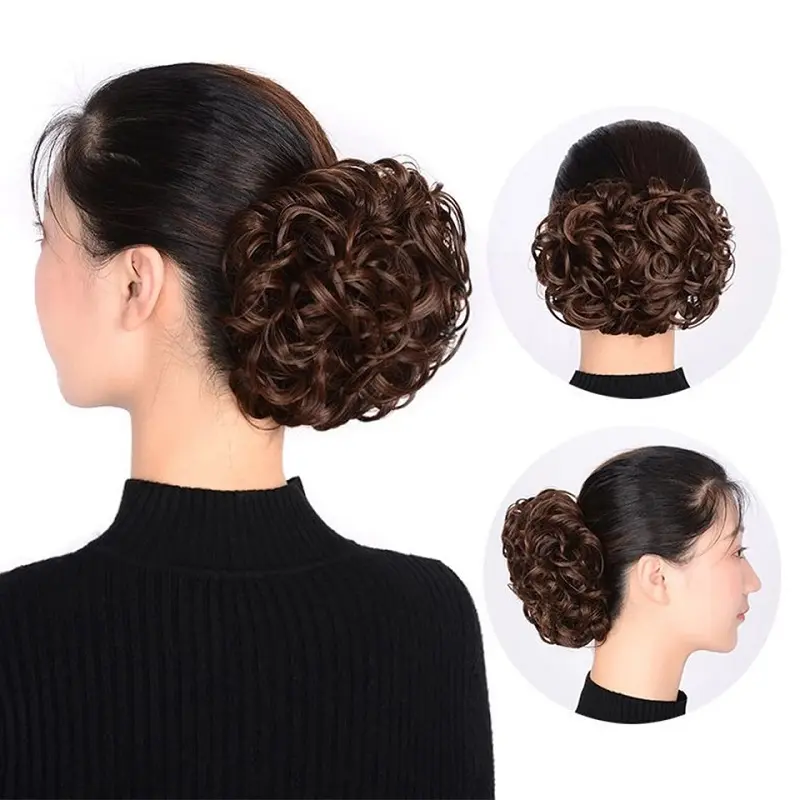 Synthetic Curly Chignon Elastic Rubber Band Scrunchie Wrap Hair Messy Fluffy Bun Hairpieces Retro Bride Hairstyle