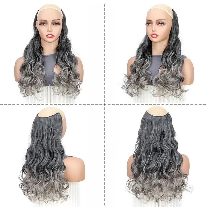 WIGSIN Synthetic 20Inch One Piece Gray Ombre Long Curly Hairpiece for Women Girl Hair Accessories