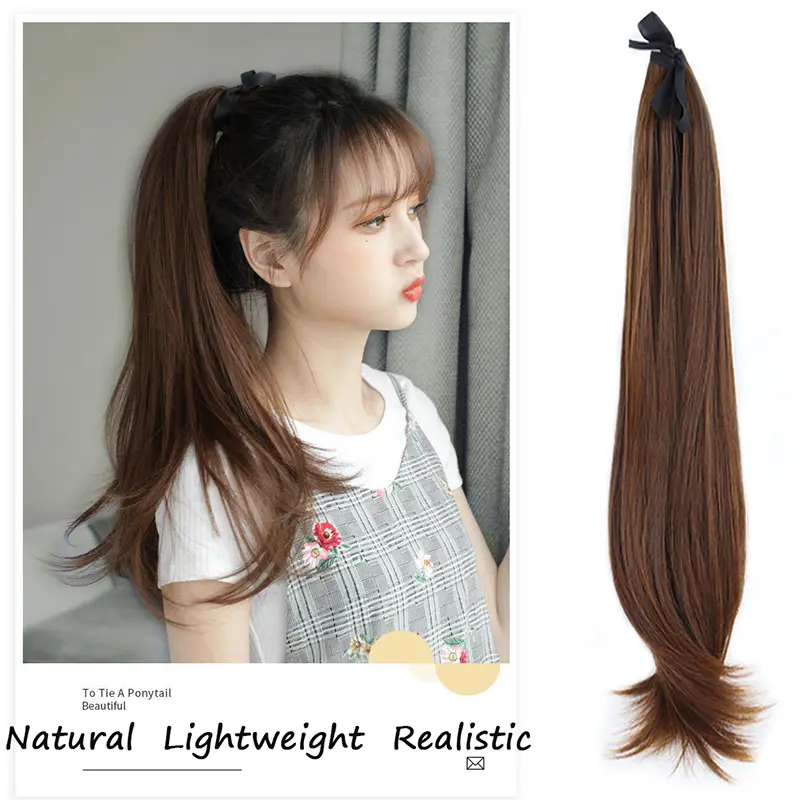 WIGSIN 50cm Synthetic Long Straight Micro Curly Ponytail Drawstring Ponytail Hair Extension Fake Hairpiece for Women Girls