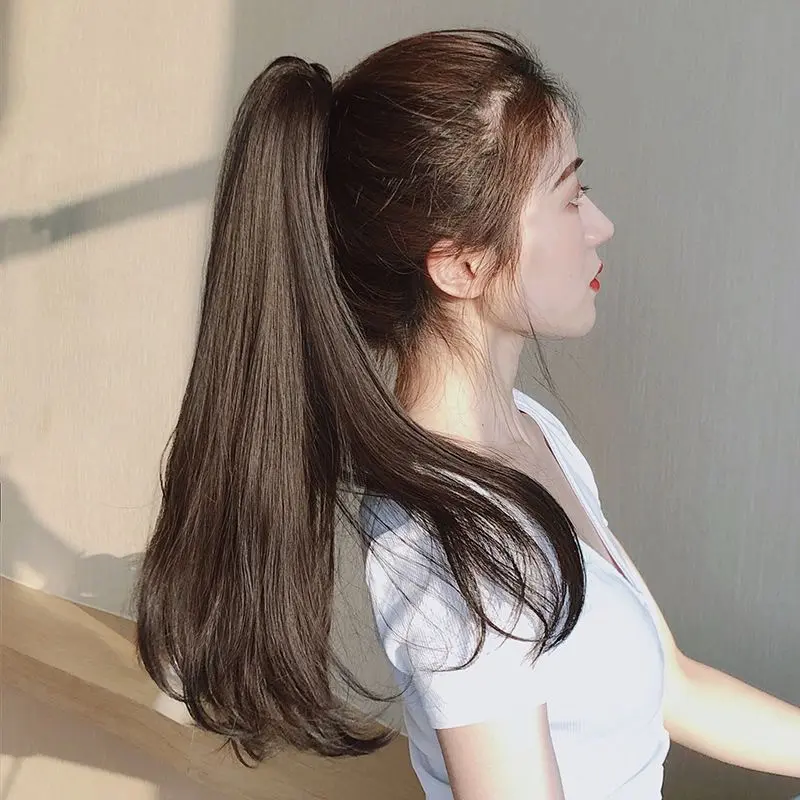 WIGSIN 50cm Synthetic Long Straight Micro Curly Ponytail Drawstring Ponytail Hair Extension Fake Hairpiece for Women Girls