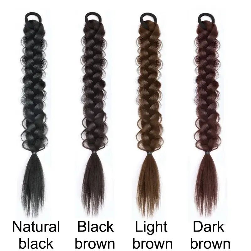 WIGSIN Synthetic 45cm Box Twist Braid Ponytail Hair Extension Cute Style Elastic Rubber Band Messy Fishbone Braid Hairpiece Wig