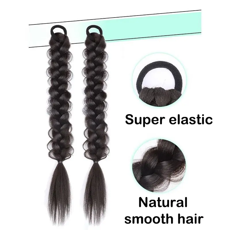 WIGSIN Synthetic 45cm Box Twist Braid Ponytail Hair Extension Cute Style Elastic Rubber Band Messy Fishbone Braid Hairpiece Wig